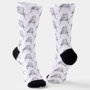 Chaussette Deux perruches perchées ensemble en noir et blanc