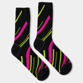 Chaussette Diagonales en vert citron, rose et noir (Droite)