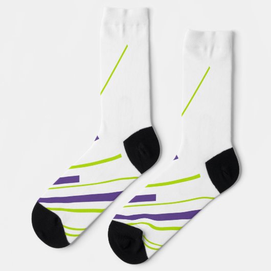 Chaussette Diagonales en vert citron vert et violet (Gauche)