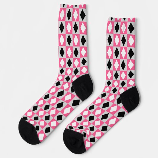 Chaussette Diamant Rhombus rose noir blanc (Gauche)