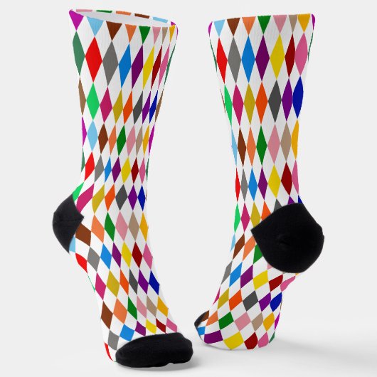 Chaussette Diamants Harlequin Colorés Design Blanc (Angulaire)
