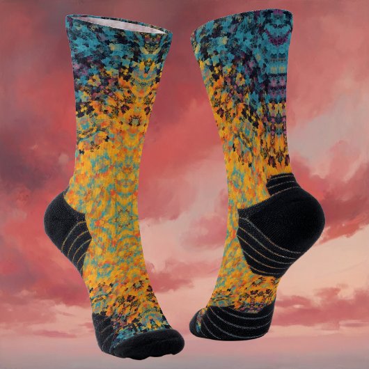 Chaussette Digital Mandala jaune bleu et rouge