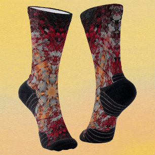 Chaussette Digital Mandala rouge blanc orange et noir