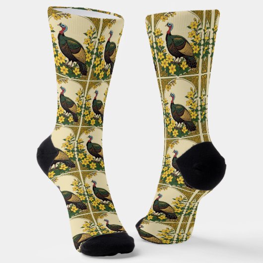 Chaussette Dindon sauvage oiseau de chasse et fleurs de jasmi (Angulaire)
