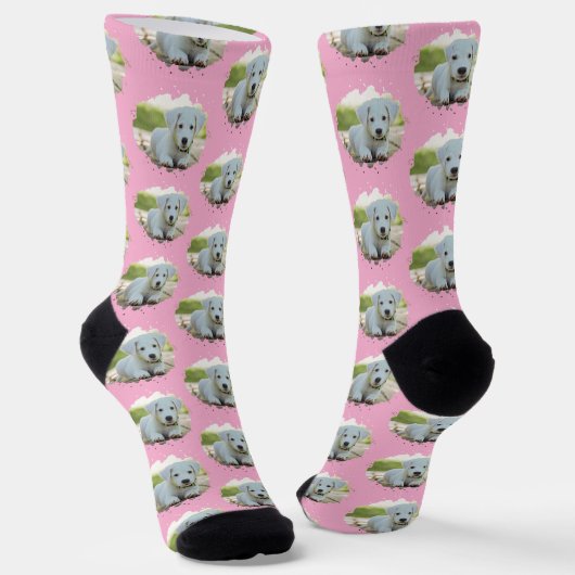 Chaussette Dog Lovers Personalized Photo Pattern Pink (Angulaire)