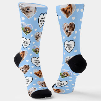 Chaussette DOG MOM Custom 4 Animal Chien Coeur Photo Light Bl