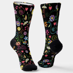 Chaussette Doodle à main coloré Floral sans couture motif