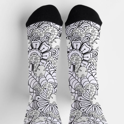 Chaussette Doodle botanique de serpent et de fleurs (Haut)