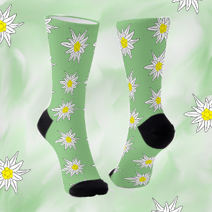 Chaussette Doodle Edelweiss Motif Green Crew Chaussettes