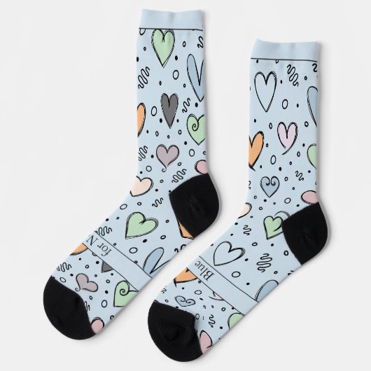 Chaussette Doodle Hearts on Light Blue with Text (Gauche)