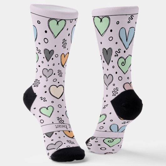 Chaussette Doodle Hearts on Pink with Text (Angulaire)