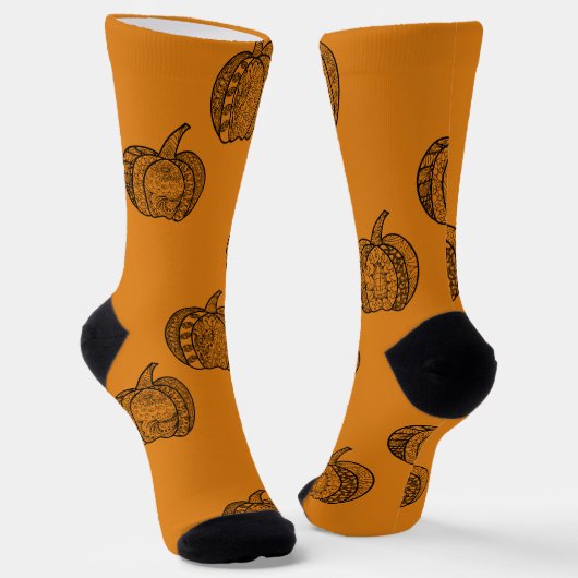 Chaussette Doodles d'Halloween boho mandala citrouilles Autom (Angulaire)