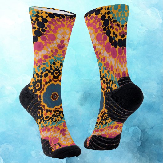 Chaussette Dot Mandala bleu rose noir et jaune