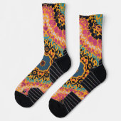 Chaussette Dot Mandala bleu rose noir et jaune (Gauche)