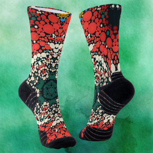 Chaussette Dot Mandala Rouge Blanc Bleu et Vert