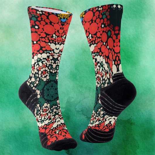Chaussette Dot Mandala Rouge Blanc Bleu et Vert