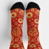 Chaussette Double bonheur et motif de pièces chinoises  (Haut)