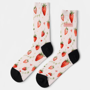 Chaussette Douce Botanique Rose Cœurs Personnalisés