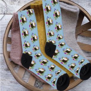 Chaussette Douce Paire de Furets Floraux Bleus Fantaisistes
