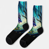 Chaussette Dragon Imaginaire bleu violet sur noir (Gauche)