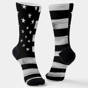 Chaussette Drapeau américain Bois rustique Noir Blanc Patriot
