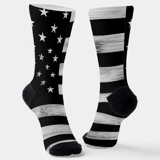 Chaussette Drapeau américain Bois rustique Noir Blanc Patriot (Angulaire)