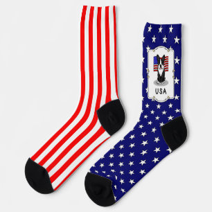 Chaussette Drapeau américain mignon Boston Terrier Dog (noir)