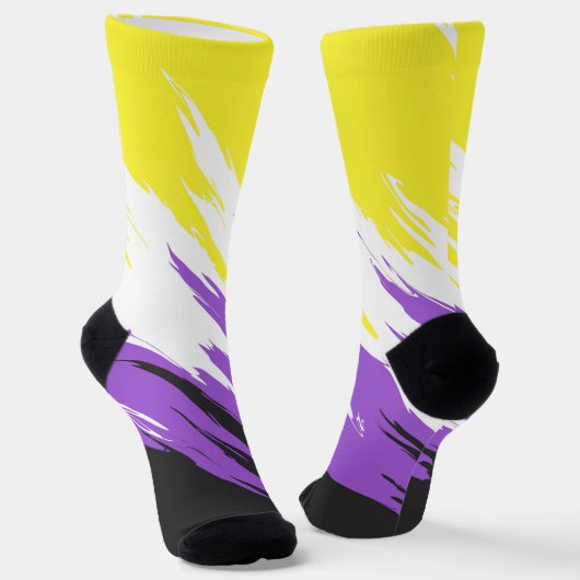 Chaussette Drapeau de fierté non binaire abstrait funky zigza (Angulaire)