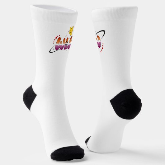 Chaussette Drapeau lesbien coucher de soleil papillon WLW (Angulaire)