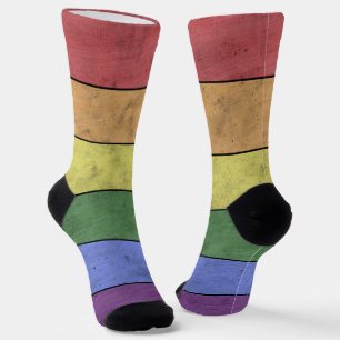 Chaussette Drapeau LGBT vintage fierté bois arc-en-ciel en dé