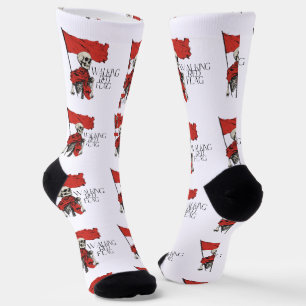 Chaussette Drapeau rouge à pied Squelette Humour minimalist