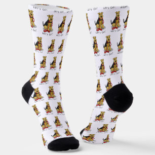 Chaussette Drôle Allons-y ! Welsh Terrier Chien avec laisse