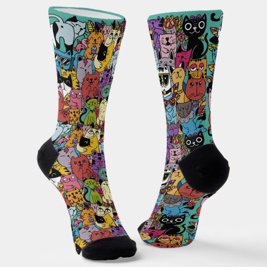 Chaussette Drôle Cats Illustration Couleur personnalisée (Angulaire)