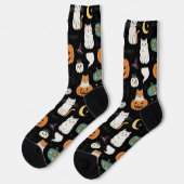 Chaussette Drôle Chats d'Halloween et Citrouilles (Gauche)