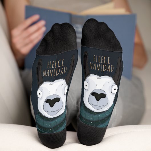 Chaussette Drôle de lama « Fleece Navidad » avec des rayures (Fond)