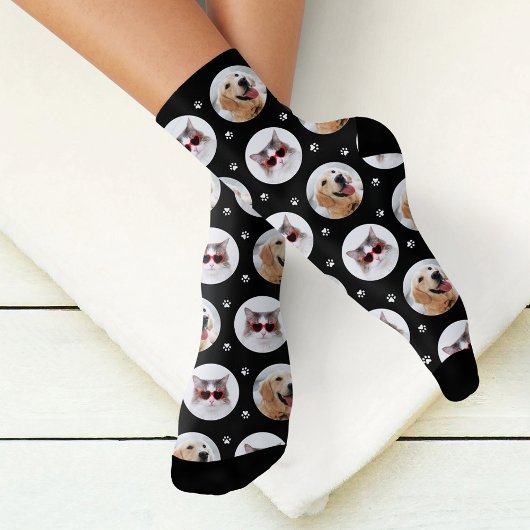 Chaussette Drôle Impression de Patte de Photo de 2 Animaux de