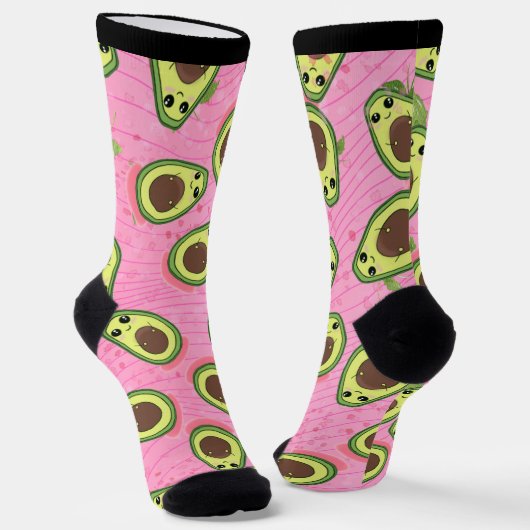 Chaussette Drôle mignon Avocado Guac Hipster Rose Vert (Angulaire)