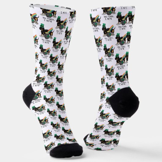 Chaussette Drôle St. Patrick's Day Dachshund (noir & bronzage (Angulaire)