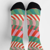 Chaussette Drôles Bandes Rouges Vertes Rétro Noël Lumineuses (Haut)