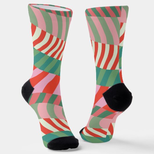 Chaussette Drôles Bandes Rouges Vertes Rétro Noël Lumineuses (Angulaire)