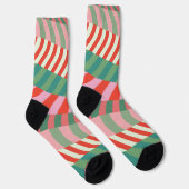Chaussette Drôles Bandes Rouges Vertes Rétro Noël Lumineuses (Droite)