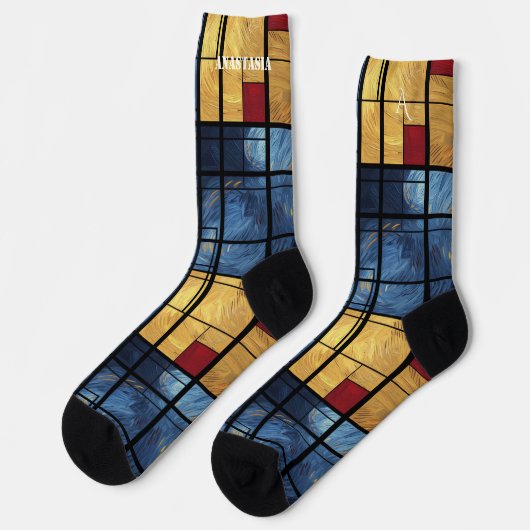 Chaussette Dynamic Abstract Socks in Blue, Yellow, and Red (Gauche)