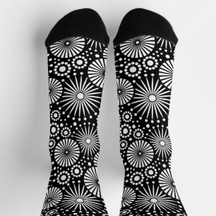 Chaussette Éclatantes fleurs géométriques noires et blanches