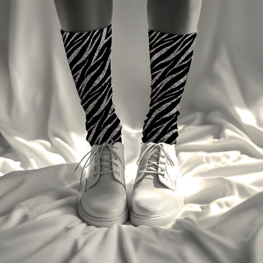 Chaussette Écran noir & argent de luxe féminin Zebra