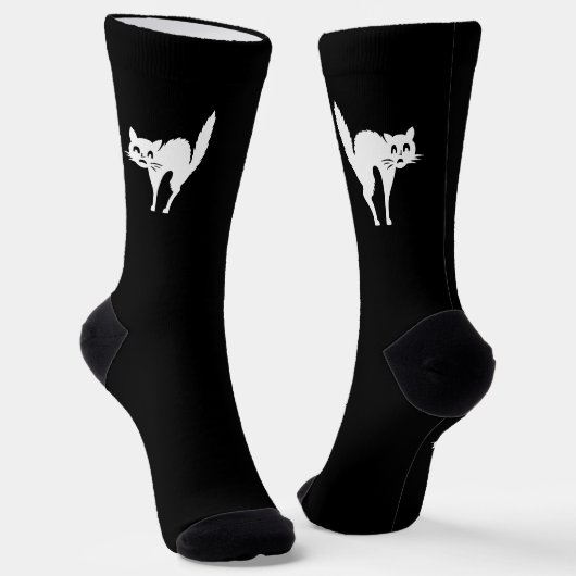 Chaussette Éffrayant blanc noir chat fun mignon moderne Hallo (Angulaire)