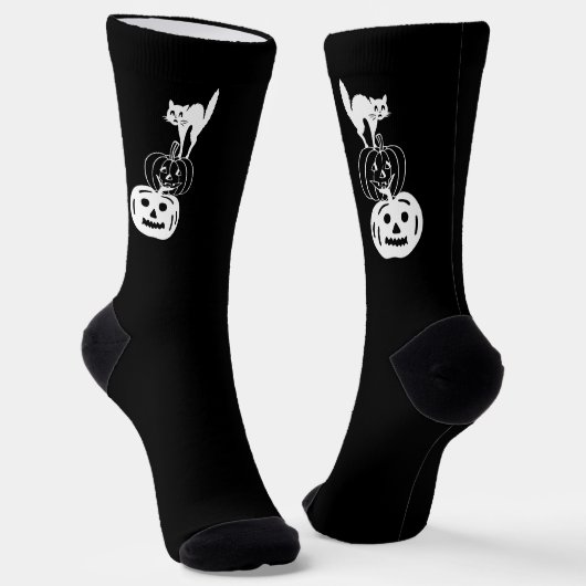 Chaussette Éffrayant chat citrouille Jack-o'-lantern mignon H (Angulaire)