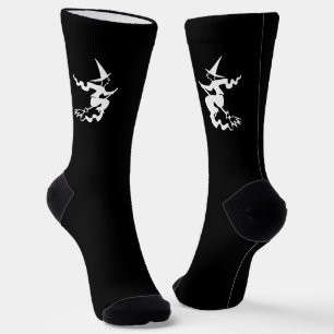Chaussette Éffrayant noir blanc volant sorcière Halloween