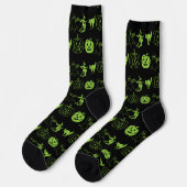 Chaussette Éffrayant noir vert citrouille chat fantôme Hallow (Gauche)
