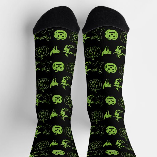 Chaussette Éffrayant noir vert citrouille chat fantôme Hallow (Haut)