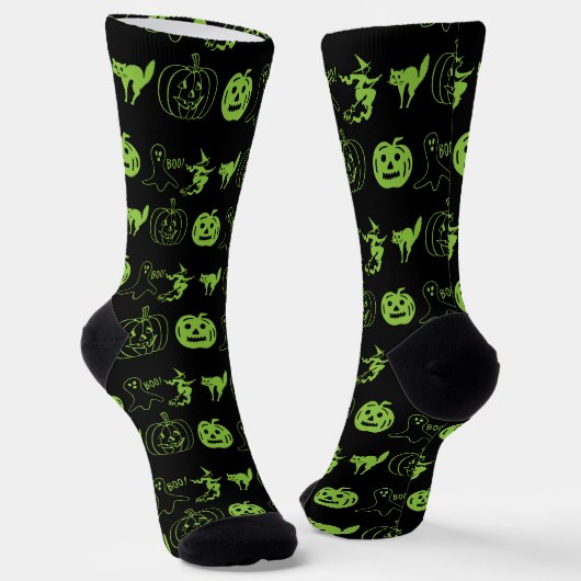 Chaussette Éffrayant noir vert citrouille chat fantôme Hallow (Angulaire)